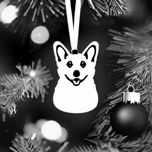 Coloring page of a laser etched corgi christmas ornament