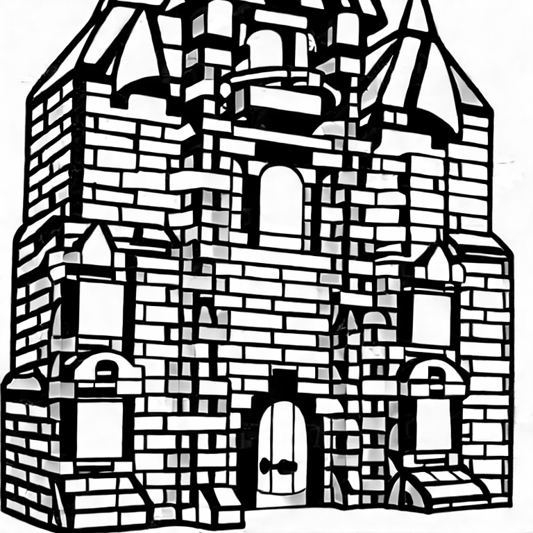 Coloring page of a lego brick castell