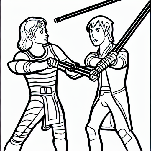 Coloring page of a lightsabre duel