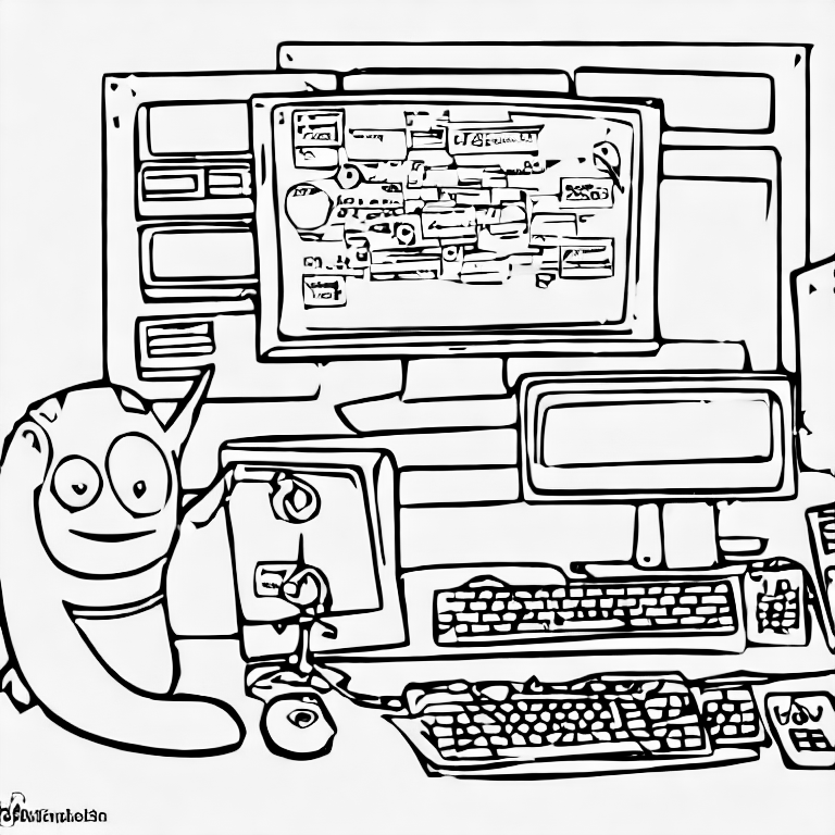 Coloring page of a linux based computer