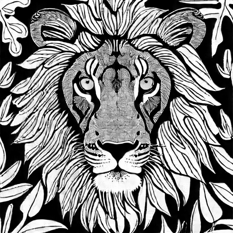 Coloring page of a lion in a jungle