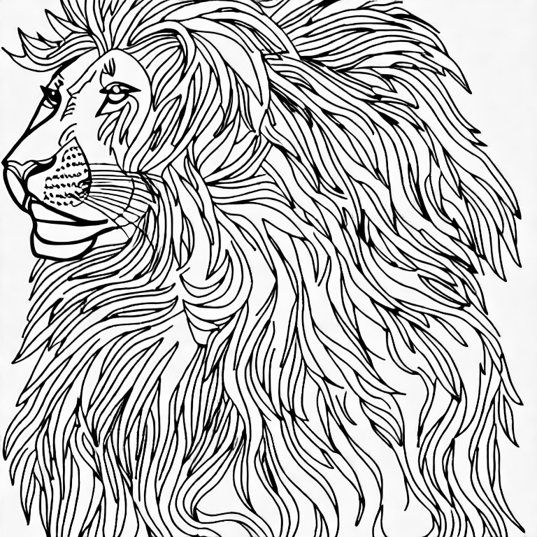 Coloring page of a lion in the jungle