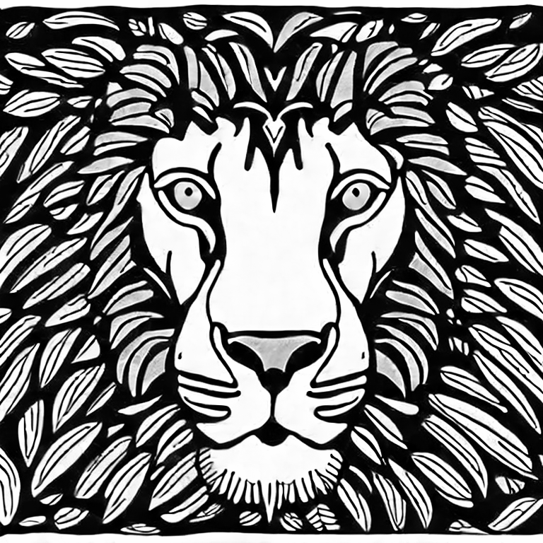 Coloring page of a lion roaming in the jungle