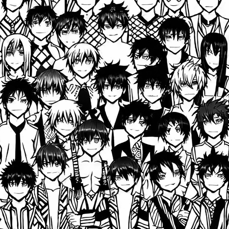 Coloring page of a manga entire male charactere