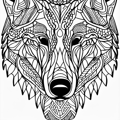 Coloring page of a map with the shape of a wolf