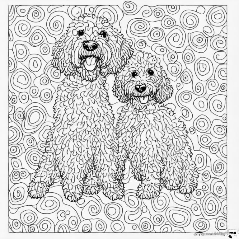Coloring page of a mini goldendoodle playing