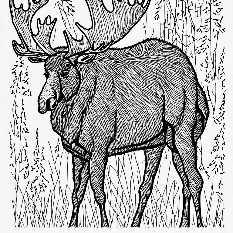 Coloring page of a moose in norway