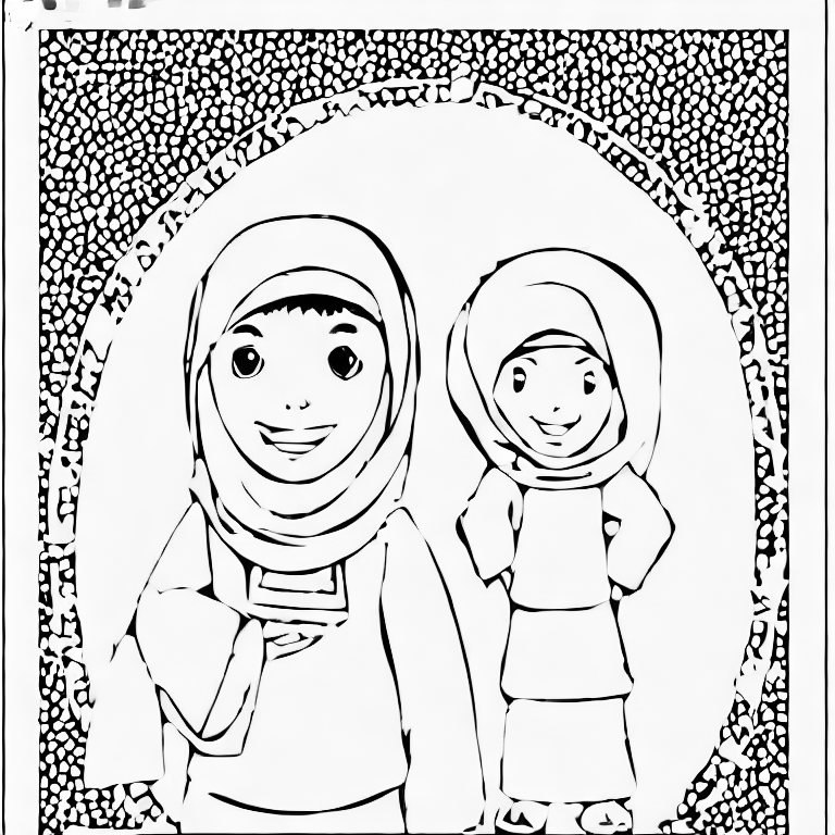 Coloring page of a moslem kid