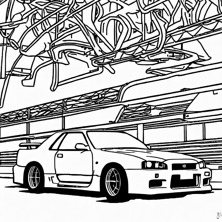 Coloring page of a nissan skyline r34