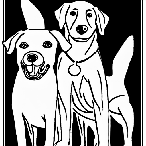 Coloring page of a pack of dogs