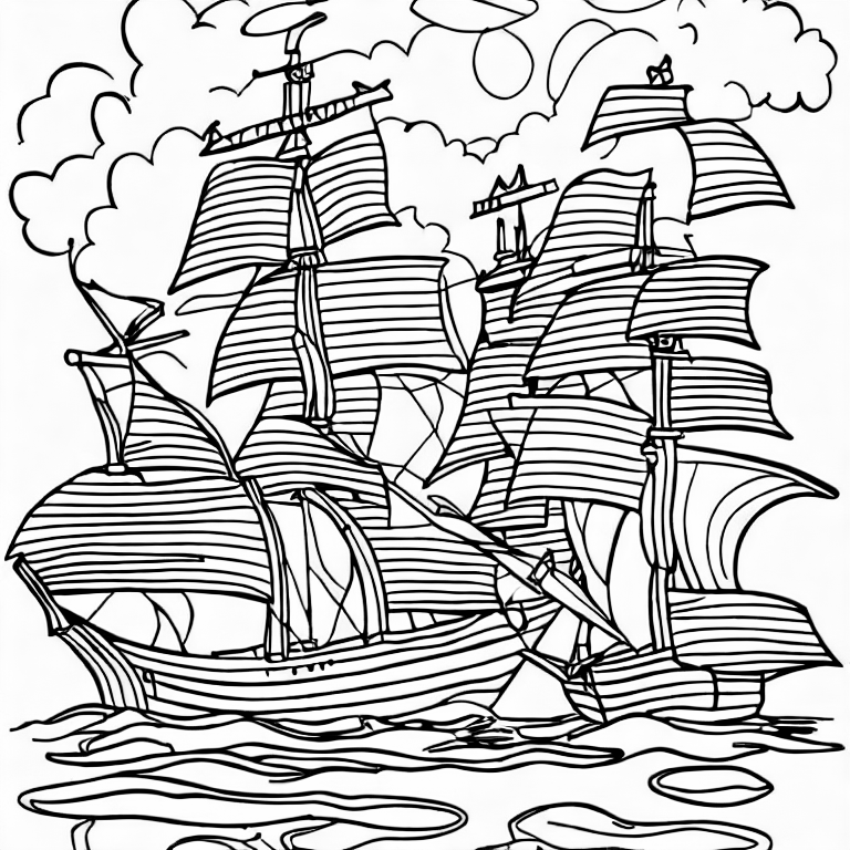 Coloring page of a pairat ship