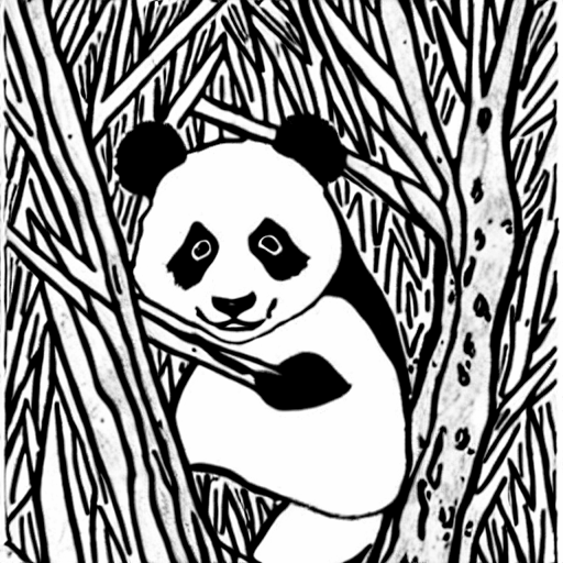 Coloring page of a panda in a tree