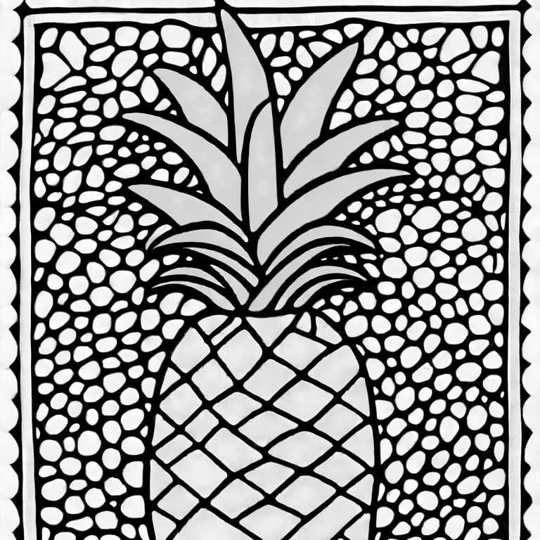 Coloring page of a piece of pineapple on a table