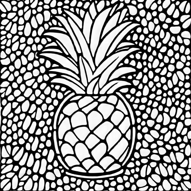 Coloring page of a piece of pineapple on a table in white and black