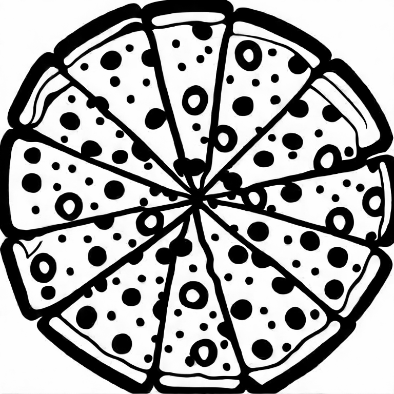 Coloring page of a piece of pizza on a table