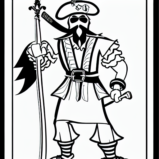 Coloring page of a pirate with a black beard and a sword