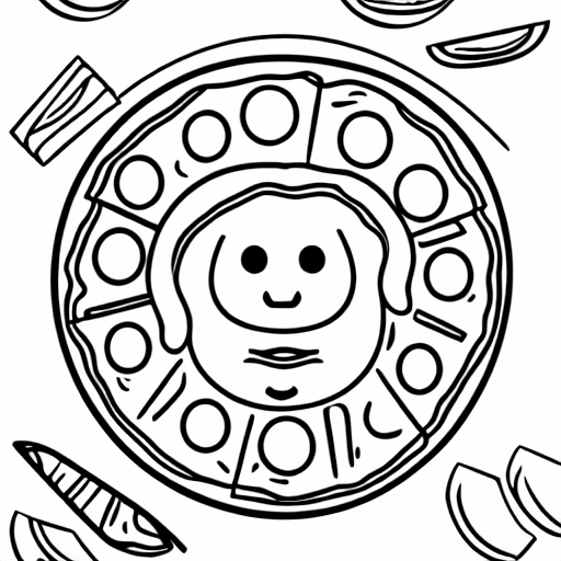 Coloring page of a pizza where the ingredients make the face of a goat