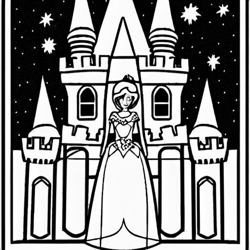 Coloring page of a princess in the castle