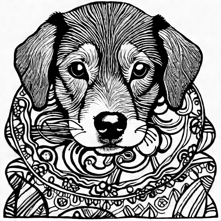 Coloring page of a puppy