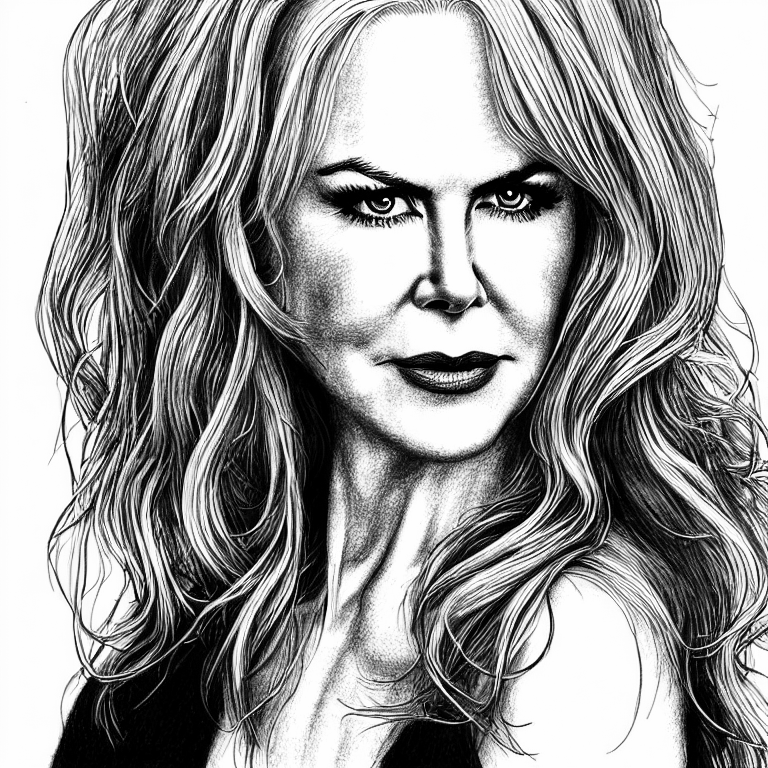 Coloring page of a realistic portrait of nicole kidman