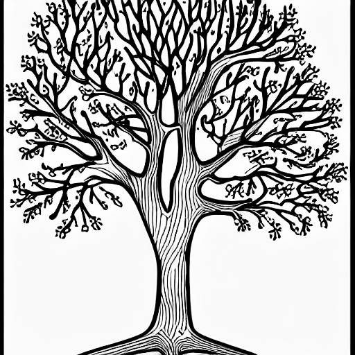 Coloring page of a red tree