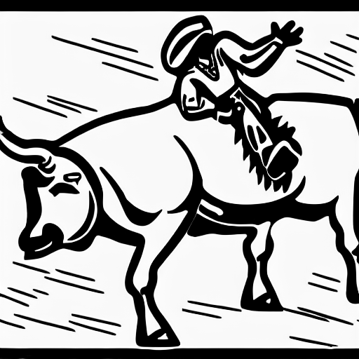 Coloring page of a rodeo man falling of the bull