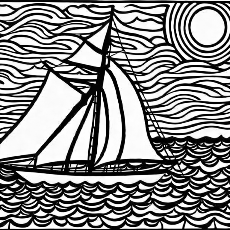 Coloring page of a sail on the sea