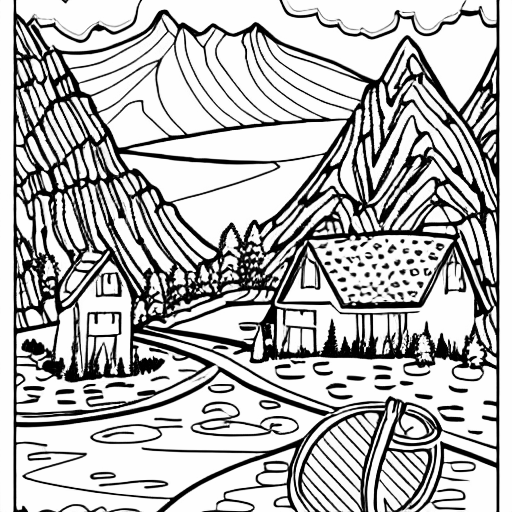 Coloring page of a scenic view