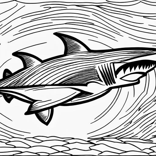 Coloring page of a shark flying through space