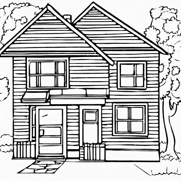 Coloring page of a small house with front garden