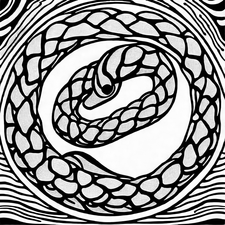Coloring page of a snake with a flower