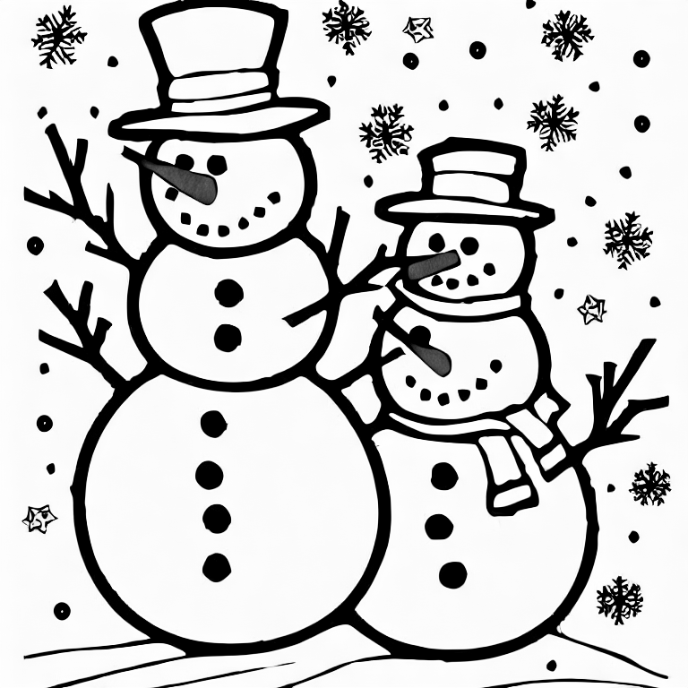 Coloring page of a snowman