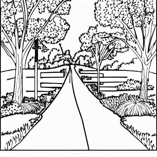 Coloring page of a suburban street