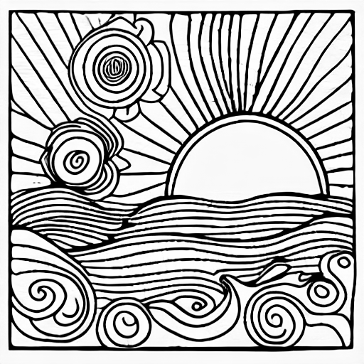 Coloring page of a sunset