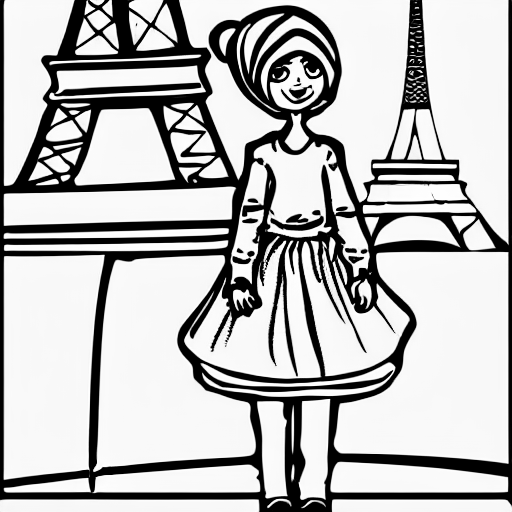 Coloring page of a syrian girl in france
