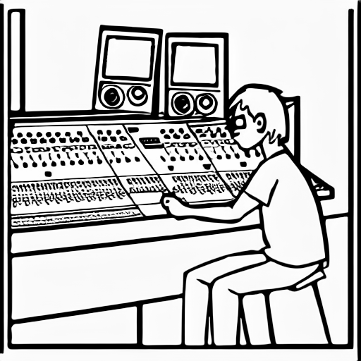Coloring page of a tired audio engineer
