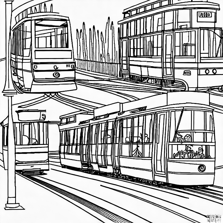 Coloring page of a tramway