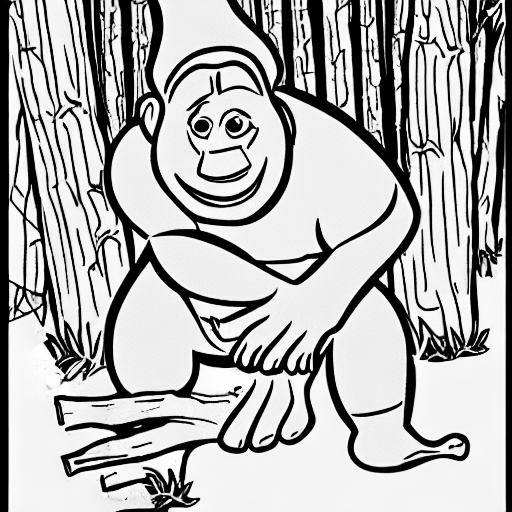 Coloring page of a troll guarding a wood pile