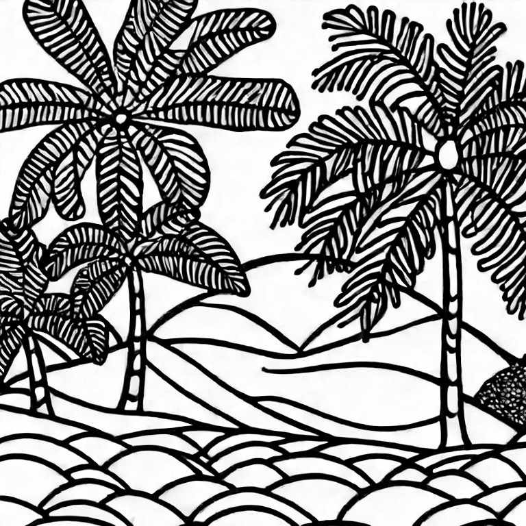 Coloring page of a tropical island