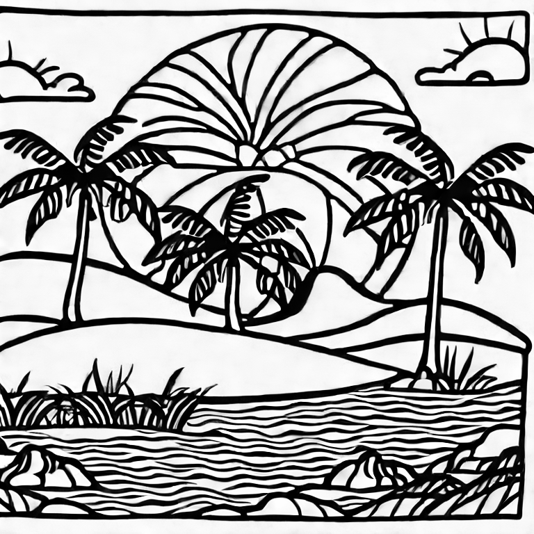 Coloring page of a tropical island for kids