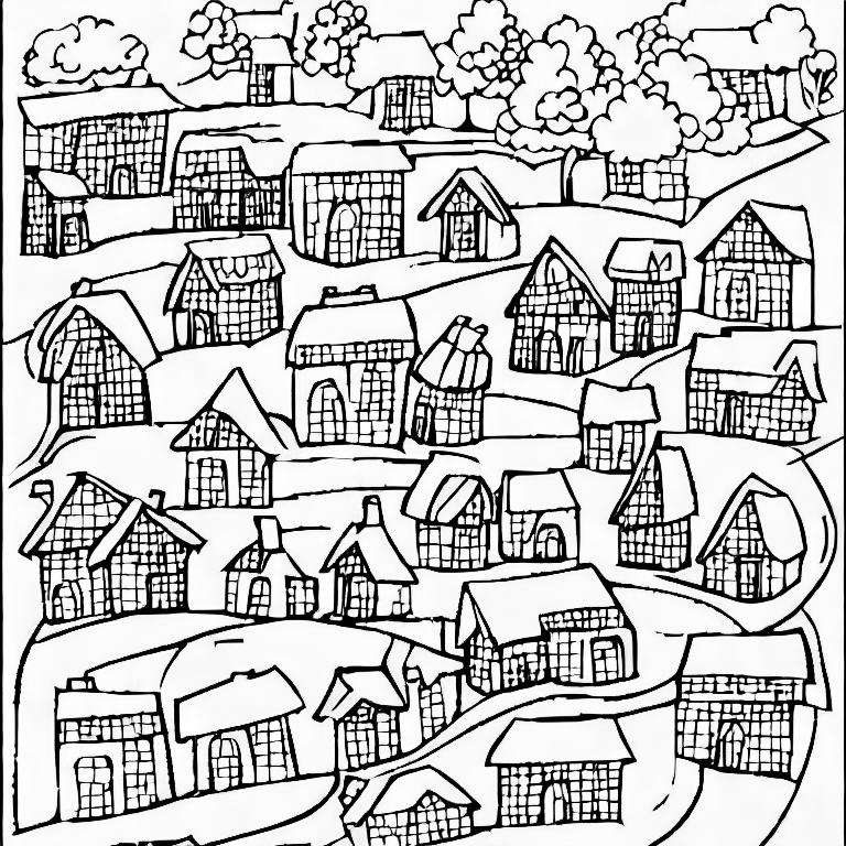 Coloring page of a village