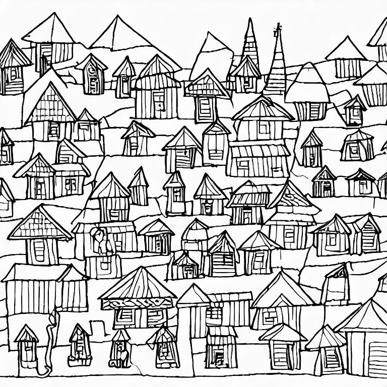 Coloring page of a village of sunda