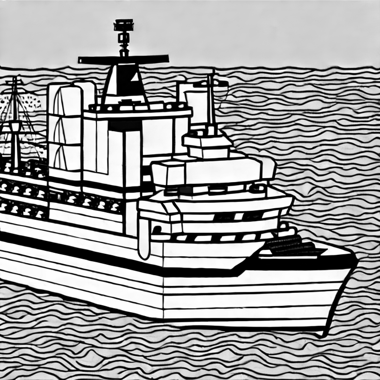 Coloring page of a white lego ship without wallpaper