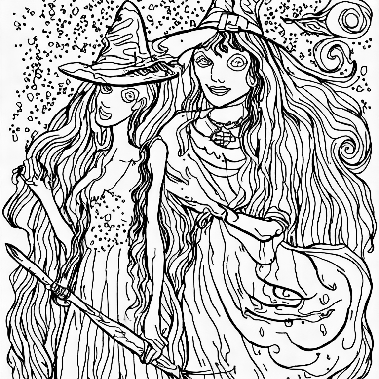 Coloring page of a witch