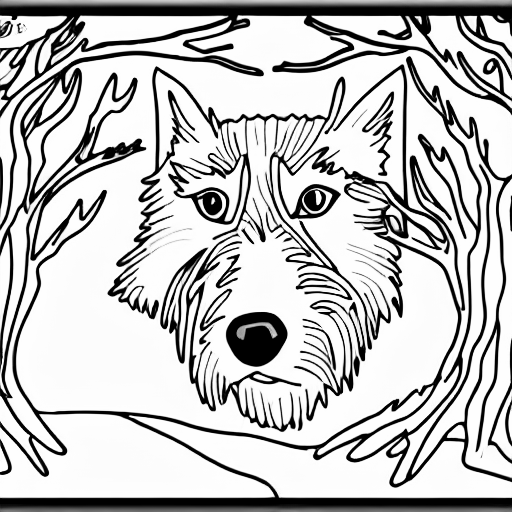 Coloring page of a woldog icecreamf in the woods