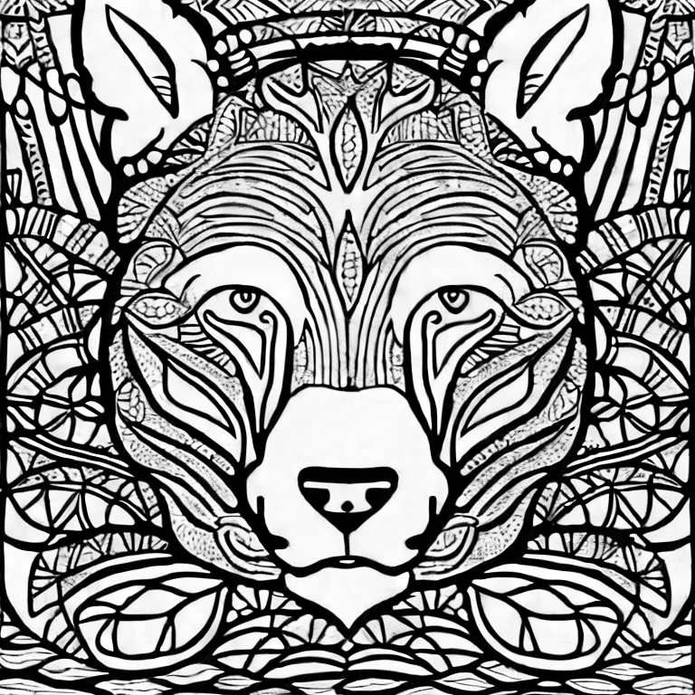 Coloring page of a wolf in the sea