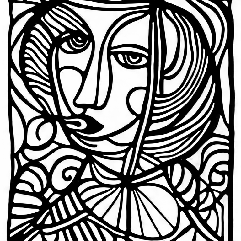 Coloring page of a woman portrait picasso style oil painting