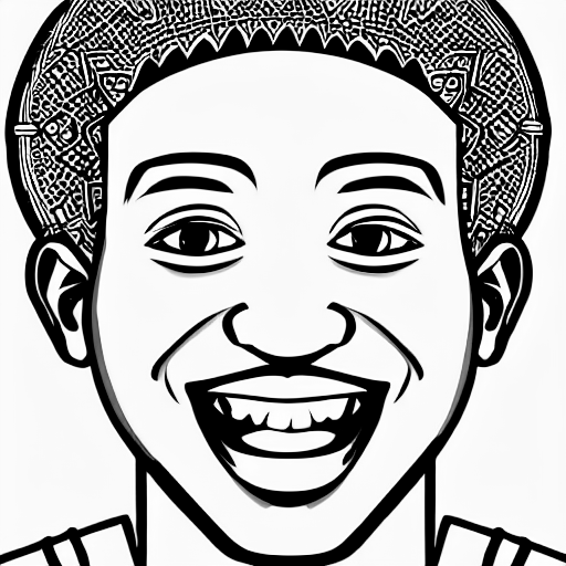 Coloring page of a young africain man smiling