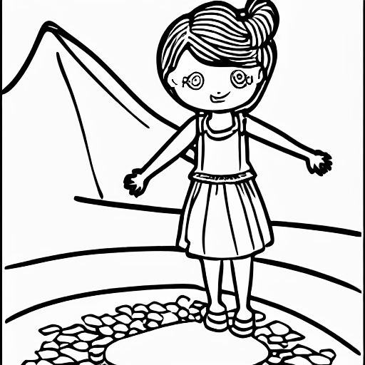 Coloring page of adventurous girl arrived on the island