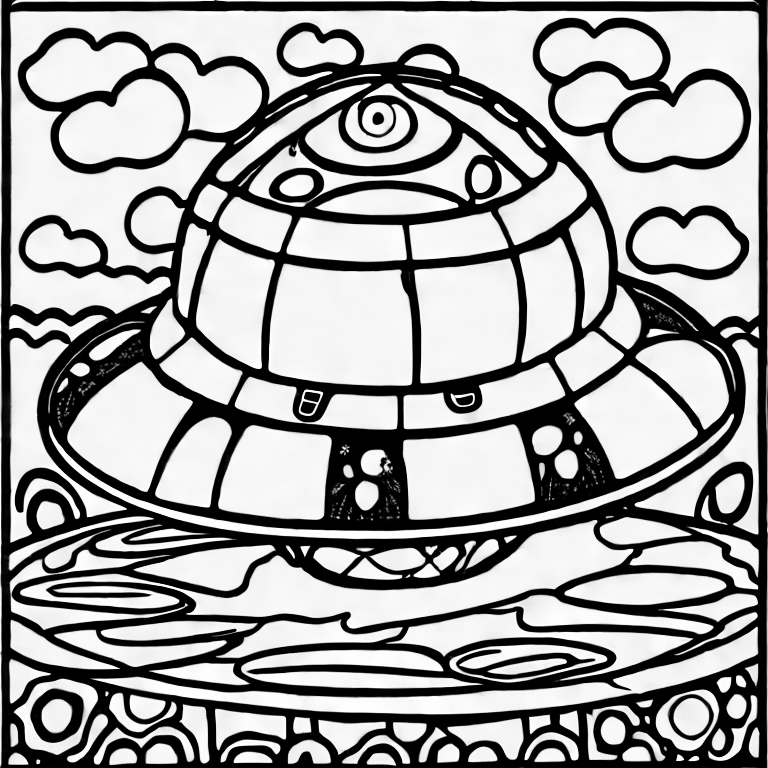 Coloring page of alien in an ufo